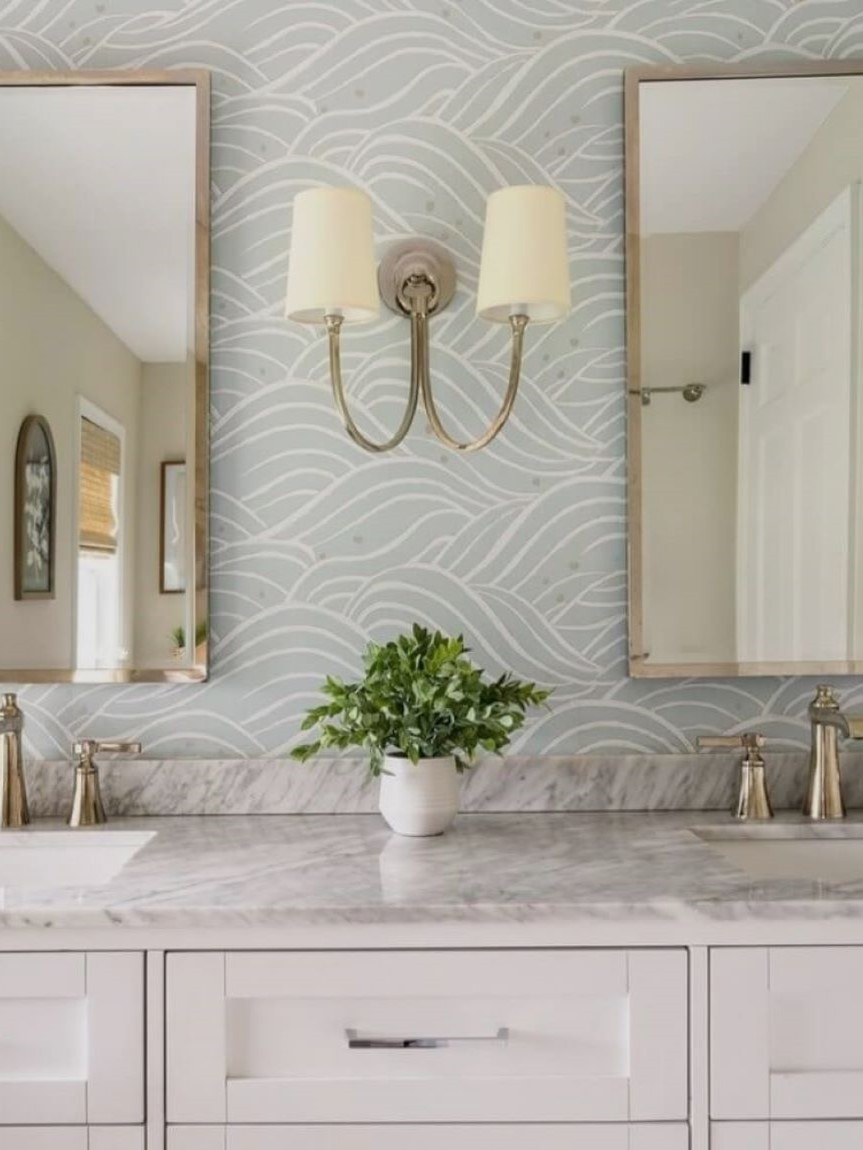 Thibaut wallpaper and countertops and cabinets offered at Smith & Purvis Carpet One